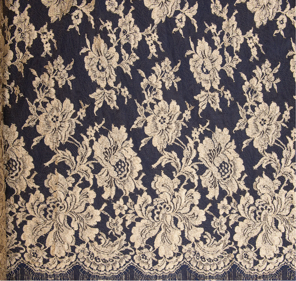 Black floral pattern lace fabric - Chantilly lace - lace fabric
